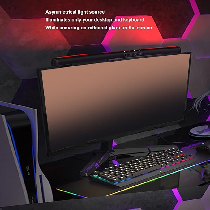 Bewinner Curved Monitor Light Bar 40cm, Asymmetrical Light Source No Glare Blue Light Blocking Stepless Dimming, 3 Color Temperatures Touch Control Type C Powered for 0.6-1.6in Curved Screens