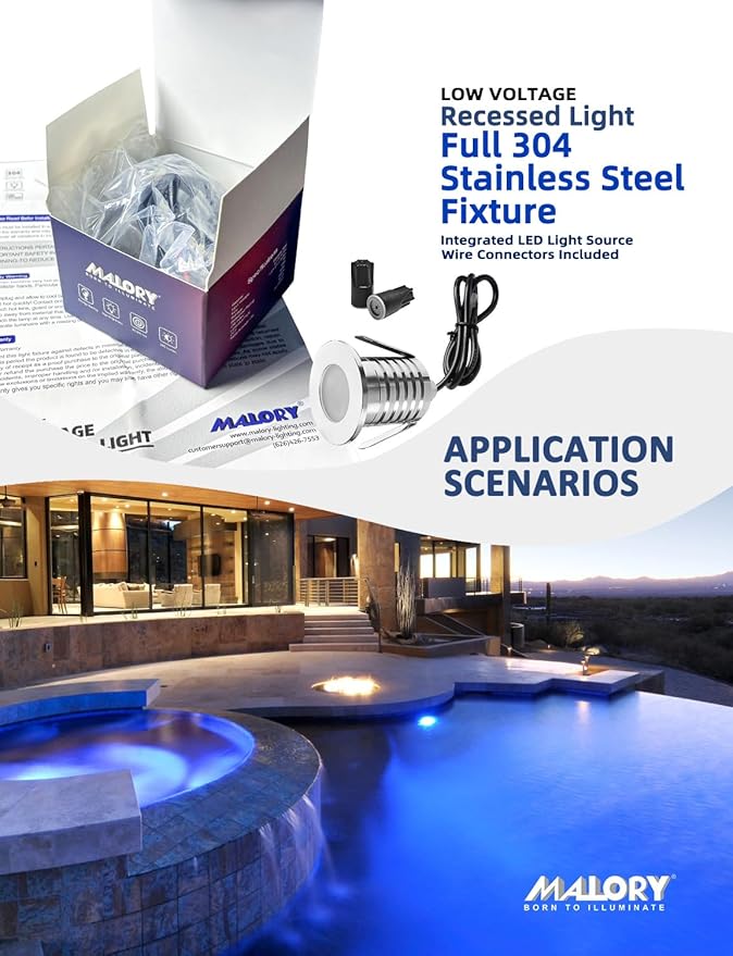MALORY Low Voltage Pool Lights, Full Stainless Steel 3W Inground LED Underwater Swimming Pond Light IP68 Waterproof Fountain Accessories Landscape Lights (1-Pack Blue)