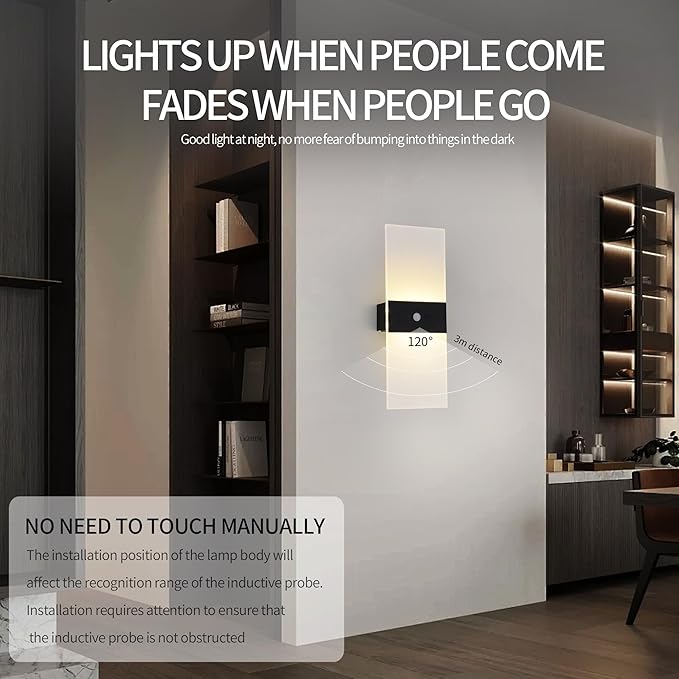 Rechargeable Wall Sconces Set of 2,Magnetic Wireless Led Wall Lamp, 2200Mah Battery Operated Motion Sensor Wall Lights Indoor Dimmable with Switch for Bedroom,Living Room,Hallway,Stair