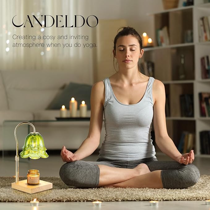 Candle Warmer Lamp with Timer: Green Flower Candle Warming Lamp with 2 Bulbs Height Adjustable Wax Warmer Dimmable Bedroom Decor Mothers Day Gift for Women
