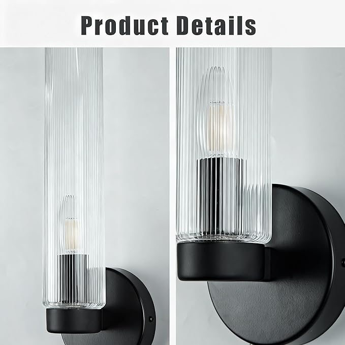 Radiant Fluted Textural Metallic Finish Glow Sconce,Bathroom Sconce,Bathroom Wall Lights,Bathroom Wall Sconces,Bathroom Sconce Lights (Matte Black)