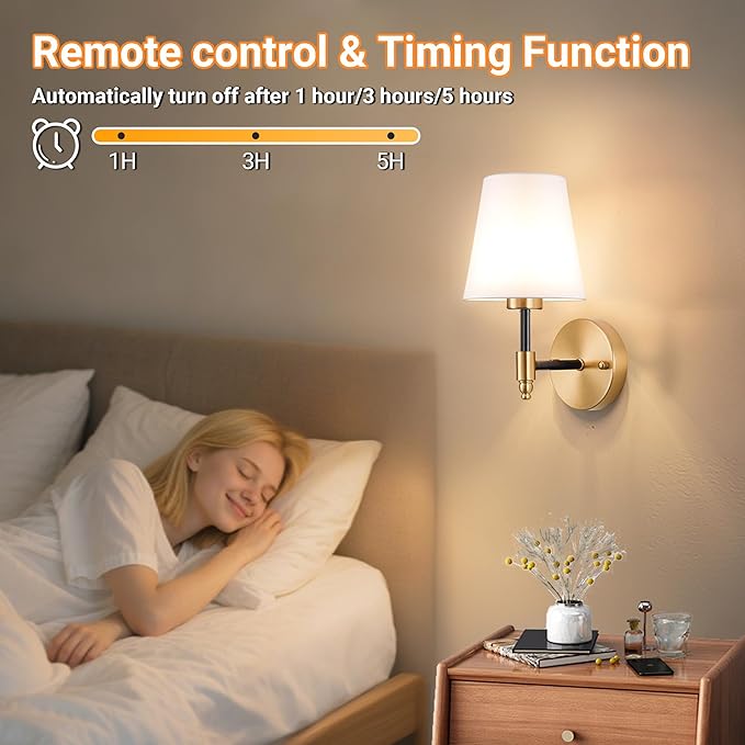 Battery Operated Wall Sconces Set of 2, Wireless Wall Light with 10000mAh RGB Dimmable Magnetic Bulb, Rechargeable Wall Sconce with Remote Control for Bedroom Living Room