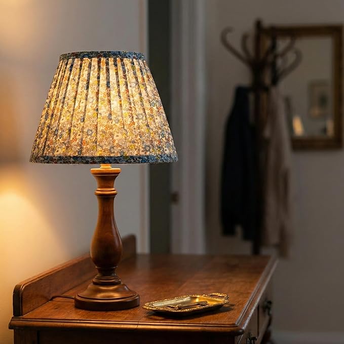 Small Floral Pleated Lamp Shades Set of 2, 5" Top x 9" Bottom x 6.2" High, Spider Fitter, Assembly-Free, Blue Empire Lampshades for Table Lamps – Perfect for Cottage, Farmhouse & Country Decor