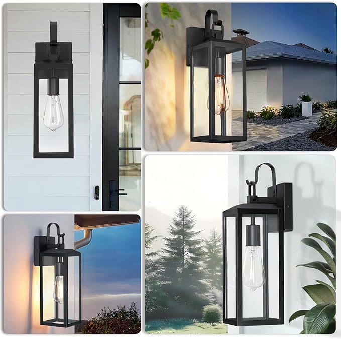 16'' Large Outdoor Wall Lights 2 Packs, Black Exterior Lighting Fixtures, Waterproof Outside Lights for House, Modern Outdoor Sconce Porch Light, Farmhouse Wall Lanterns for Front Door, Patio, Garage