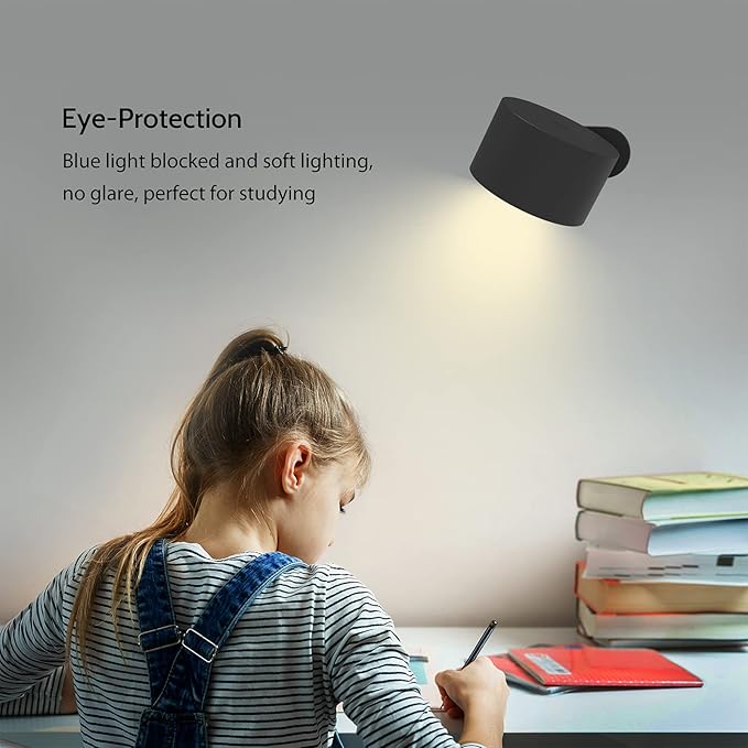 Koopala LED Reading Lights, Wall Mounted Sconces with 3 Color Temperatures & 3 Brightness Levels Rechargeable Battery Magnetic Ball 360°Rotation Touch Control, Lamps for Kids Study Bedside Closet