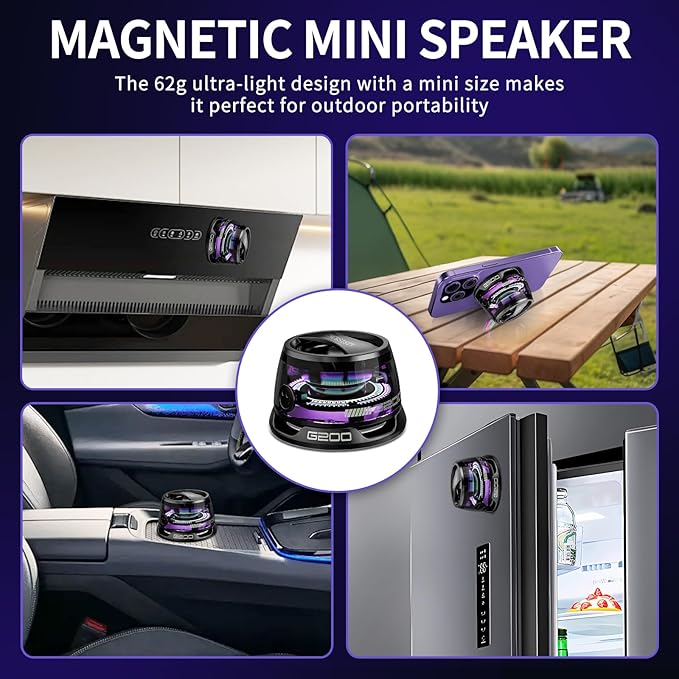 G200 Magnetic Bluetooth Speaker - Portable Mini Bluetooth Speaker with Phone Stand, Game Mode, 7H Playtime, RGB Light, Perfect Teen Gift for Camping & Home Decor