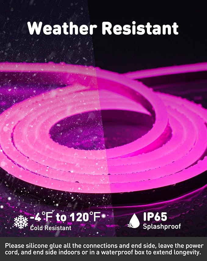 Shine Decor LED Rope Lights AC 120V, Connectable & Cuttable Dotless 120LEDs/M Eco Neon Strip Lighting, ETL IP65 Waterproof & Weather-Resistant for Home Commercial, 8x16mm, Pink, 82FT