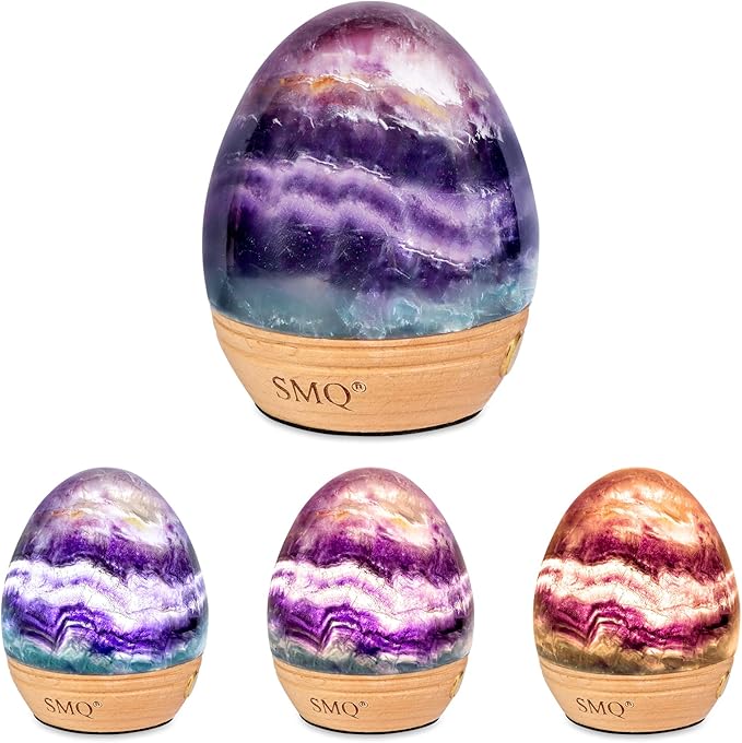 SMQ Egg-Shaped Rainbow Fluorite Crystal Night Light USB Chargeable Dimmable Touch-Control Gemstone Night Warm Cold LED Bedside Table Lamp for Kids,Adults Living Bedroom Decor