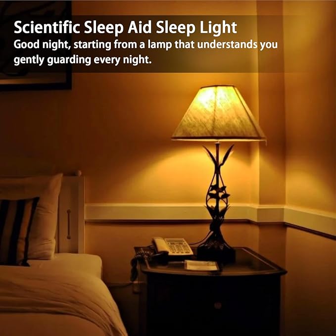 Sleep Light Bulb 4 Pack，Dimmable 1800K Warm Light Bulbs for Healthy Sleep,Blue Light Blocking,A19 9W(60W Equivalent) E26 Base Amber Light Bulbs for Bedroom, Baby Nursery Room