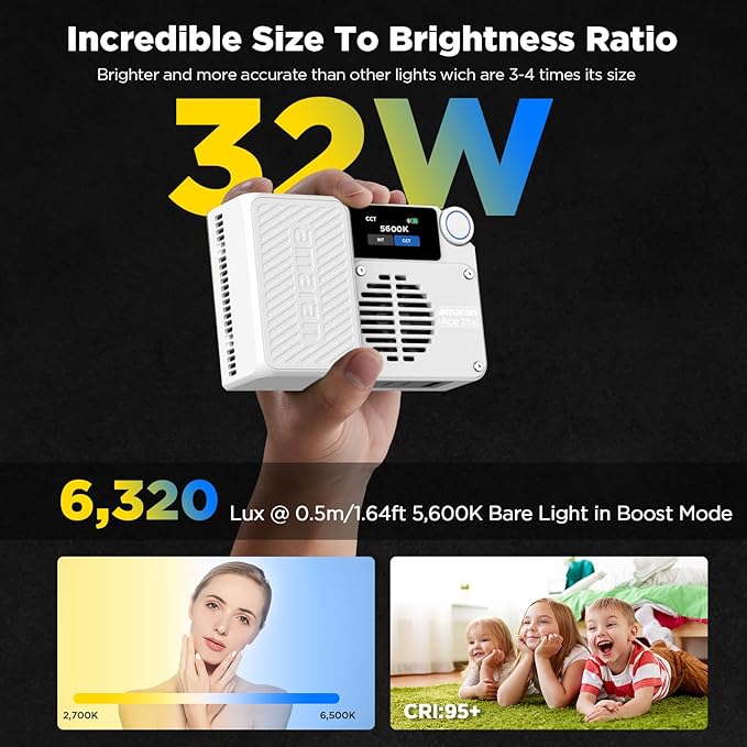 Amaran Ace 25x Pocket Bi-Color LED Light: Boost Mode Up to 32W, Bi-Color Mini Video Light (2,700-6,500K), 1,636 Lux@1m, 4,500mAh Battery with PD Fast Charging for Mobile Creators (White)