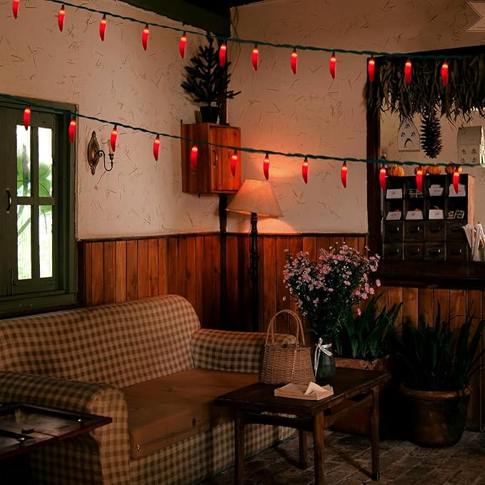 Chili Pepper String Lights, 13.6FT Chili Pepper Cluster Lights with 35 Red Chili Pepper Light for Outdoor Indoor Kitchen Garden Patio Christmas Mexican Party Decor