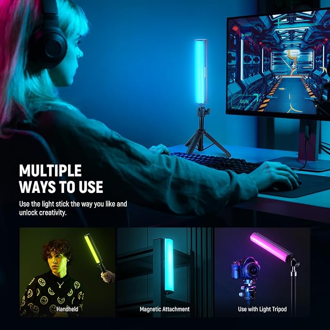 NEEWER RGB Light Wand with Desk Tripod, APP Control Magnetic Handheld Photography Video Lighting Stick, 2500K-8500K Dimmable CRI95+ 17 Scenes Full Color LED Tube Bar for Vlog, 2550mAh Battery, TL21C
