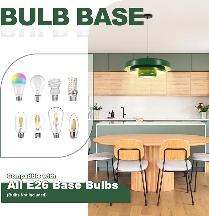 Large Green Pendant Light, 3-Layer Metal Mid Century Modern Chandelier, Vintage Farmhouse Hardwired Ceiling Fixture for Dining Room and Living Room
