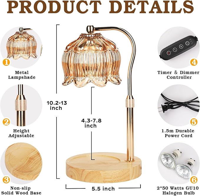 Candle Warmer Lamp for Yankee Jar Candles, Height Adjustable Candle Warming Lamp with Timer, Birthday Gifts for Women Her Wife, Mom Gifts, House Warming Gift New Home Decor