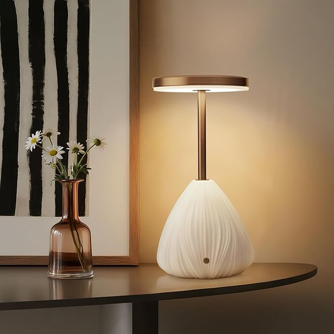 RONDURE 10.6" Ceramic Cordless Table Lamp, Portable Rechargeable Table lamp, Touch Dimmable Warm Ambient Lighting for Living Room, Bedroom, Dining Room, Fast Charging & Long Lasting