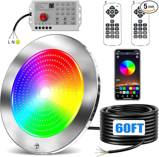 60ft Led Smart Pool Lights for Inground Pool with 3 Control Way (App/Remote/Controller), 54W 10 Inch Color Changing Underwater Swimming PoolLight for 10" Large Wet Niches