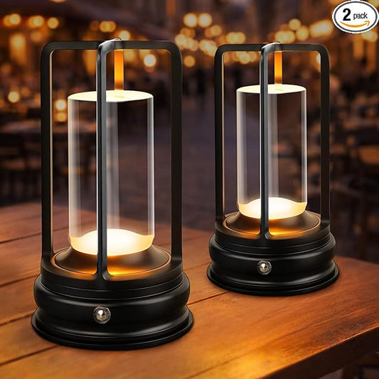 Portable Cordless Table Lamp - 2-Pack Rechargeable Table Lamp - Touch Control Lamp with 2000mAh Battery, 3000K Stepless Dimming Wireless Lamp for Bedroom, Dining Table, Counter & Living Room, Black