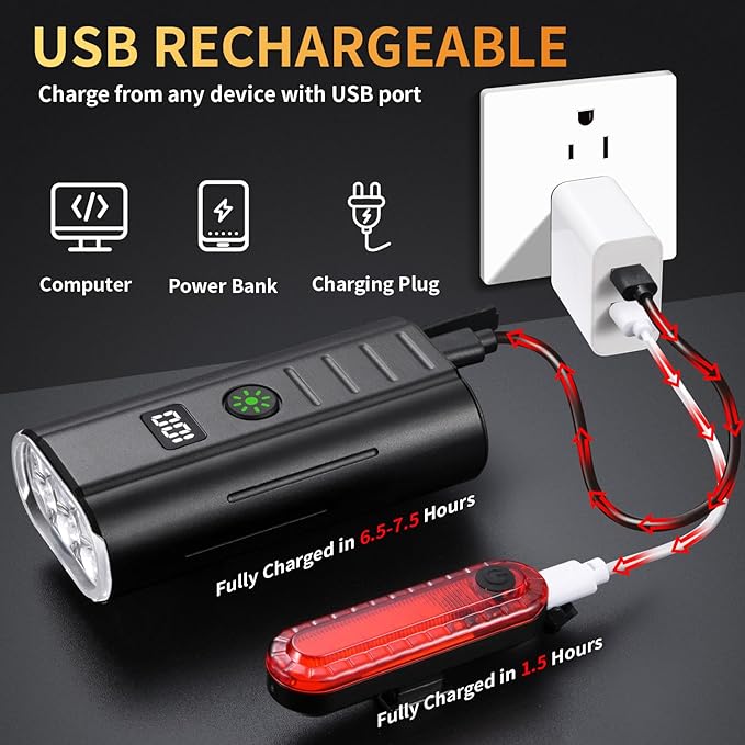 Yosky True 2000 Lumen Bike Lights for Night Riding EVO 6800mAh 6 LED Bike Headlight and Tail Light Set Rechargeable Bike Light Front and Back for Road Mountain Bike, Waterproof Safety Light