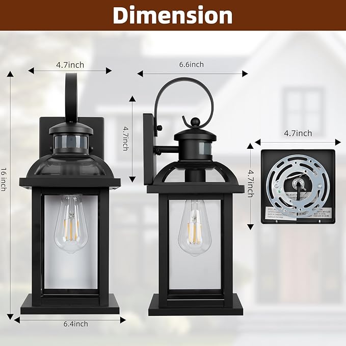 Matte Black Motion Sensor Outdoor Lighting Dusk to Dawn 2-Pack, Anti-Rust Aluminum Outdoor Light Wall Mounted House Exterior Light Fixture IP65 Waterproof Outside Wall Lantern Garage 16”