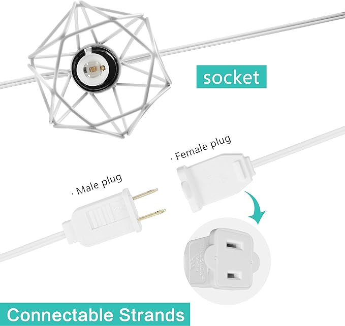 JONATHAN Y JYL8705B 10-Light Indoor/Outdoor 10 ft. Contemporary Transitional LED G40 Diamond Cage String Lights Modern, Patio, Porch, Backyard, White