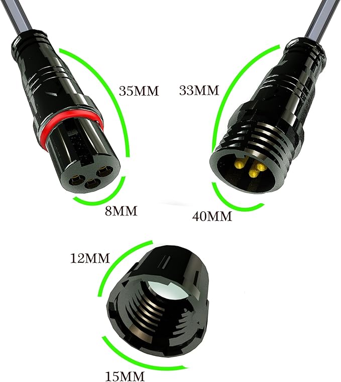 Waterproof Connectors 3 Wire,20AWG Male Female Plug LED Connector with 3Pin Waterproof Connectors,IP68 20CM Extension Cable for Car, Truck, Boat,LED Strip Lights,(5Pairs)