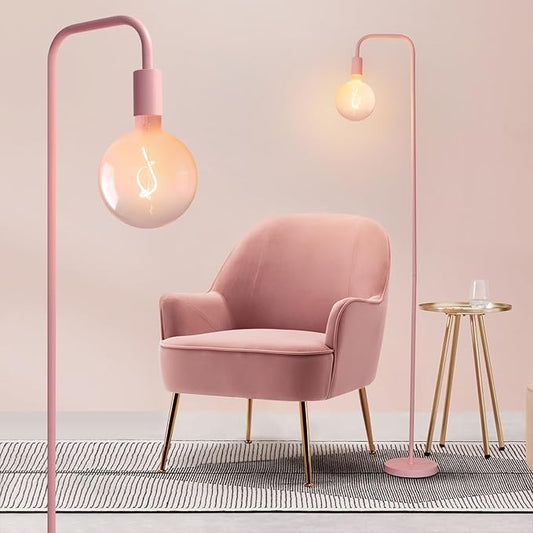 ONEWISH Pink Floor Lamp for Bedroom, Cute Standing Lamp with LED Bulb, Translucent Pink Globe Glass 2700k Warm Lighting. Globe Floor Lamp for Livingroom, Bedroom,Office