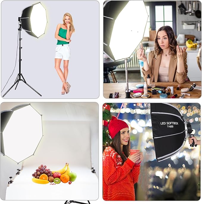 Octagonal Softbox LED Photography Light Kit with Rechargeable Battery for Continuous Lighting for Studio or Outdoor Portrait Product Photography, YouTube Video Recording