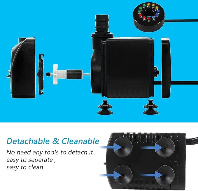 15W 220 GPH Submersible Fountain Water Pump Ultra Quiet Adjustable Pump (800L/H) with 12 Colorful Automatic Color Changing LED Lights for Water Feature Aquarium fish tanks Outdoor Fountain