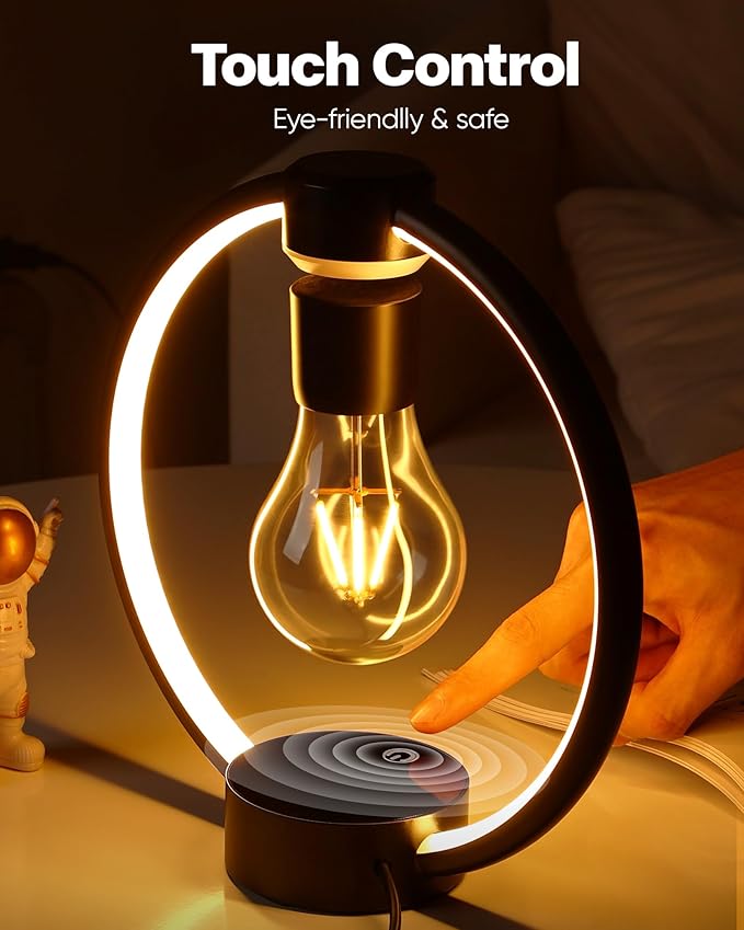 Levitating Table Lamp, Decorative Desk Lamp with 3 Light Modes and Touch Sensor, 360° Rotating LED Bulbs Bedside Lamps Cool Night Light for Living Room Bedroom Nightstand Table Patio
