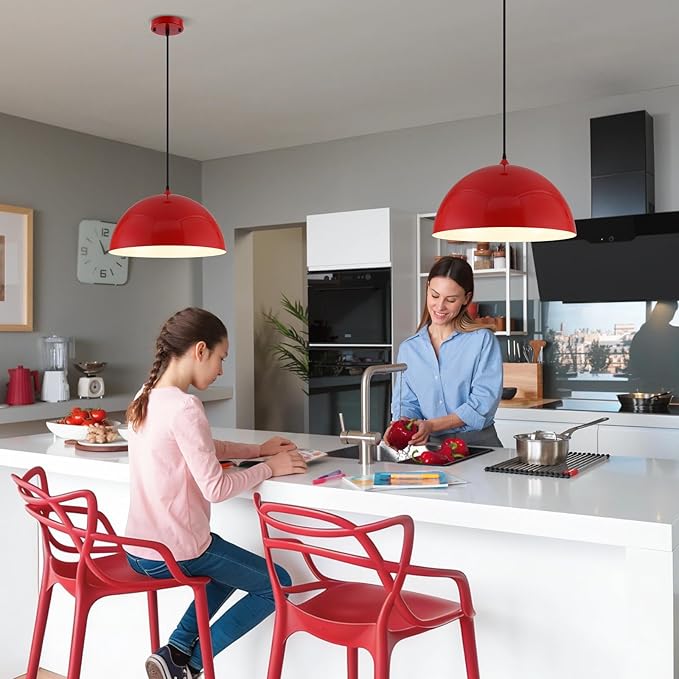 Red Large Pendant Light 2 Packs,19.7inches, Kitchen Pendant Lights, Oversized Island Pendant Lights, Farmhouse Pendant Light, Pendant Light for Bedroom, Kitchen Island