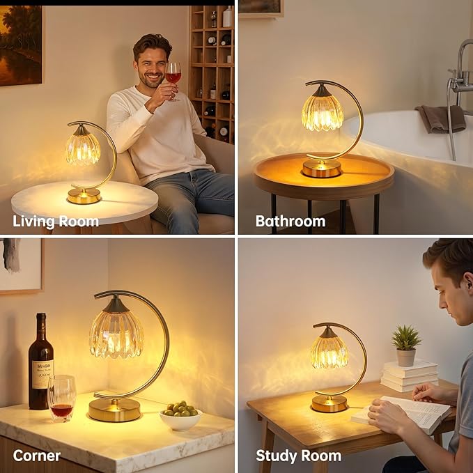 Tulip Table Lamp, 5200mAh Cordless Touch Control Table Lamp with 3 Color Temps & Stepless Dimming, Rechargeable Battery Table Lamp for Living Room, Bedroom, Office, Shelf (Amber Tulip)