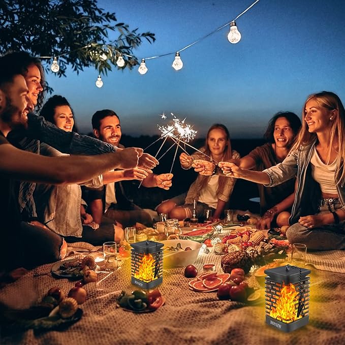 EOYIZW Solar Outdoor Lights 2 Pack- 99 LEDs Flickering Flame Solar Lantern for Garden Decor- IP65 Waterproof Garden Decor for Halloween Patio Yard Porch