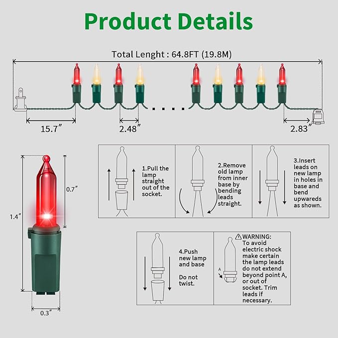 LAMPHOME 100 Mini LED Count Red and Warm White -String Lights - 21.6FT LED Christmas Lights, Mini led Lights for Outdoor Home Holiday Party Wedding Independence Day Decoration