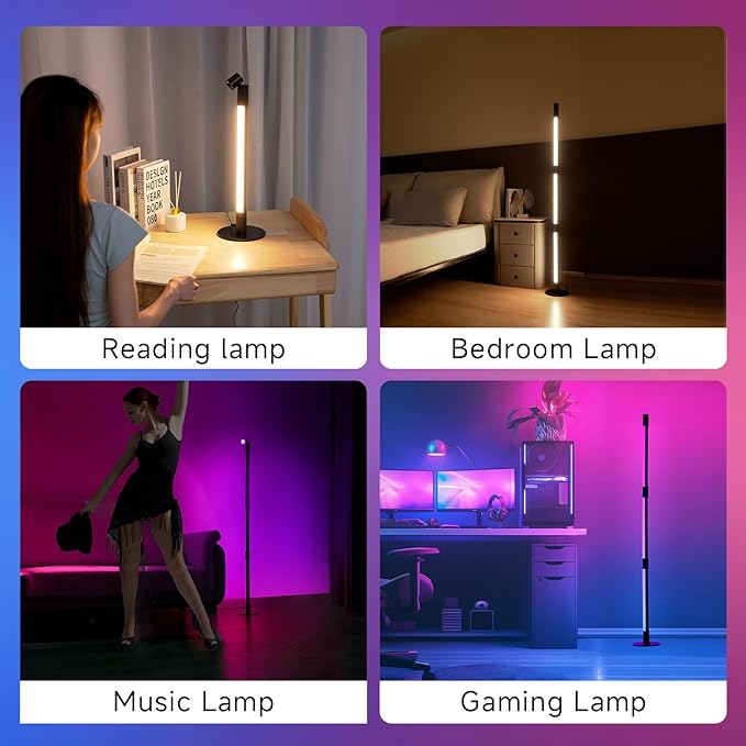 Corner Floor Lamp - Black RGB LED Floor Lamp with Music Sync and 16 Million DIY Colors, App & Remote Control, Color Changing Modern Smart Corner Lamp for Bedroom Living Room
