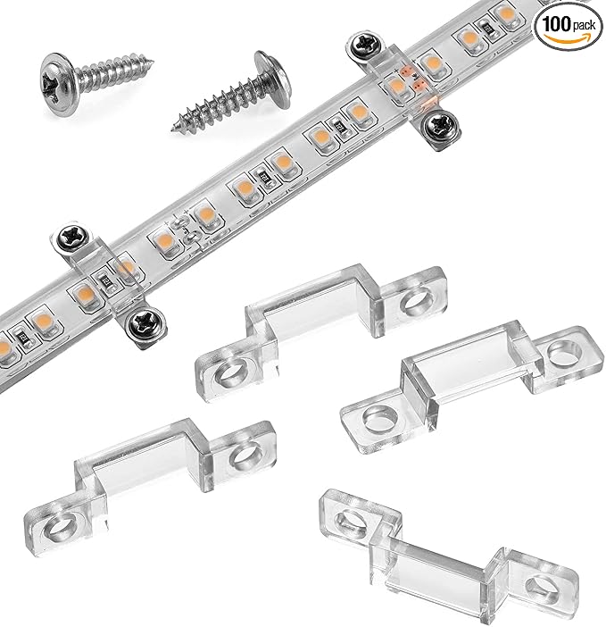 MMSD 100 Pack LED Strip Light mounting Brackets Strip Light clamp with 202 Screws Suit for 10mm Wide IP67/68 Waterproof Strip Lights