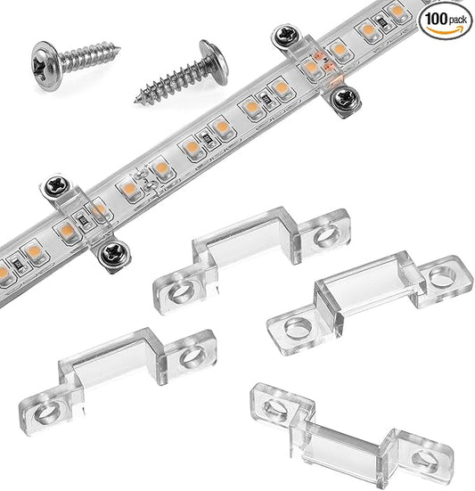 MMSD 100 Pack LED Strip Light mounting Brackets Strip Light clamp with 202 Screws Suit for 10mm Wide IP67/68 Waterproof Strip Lights