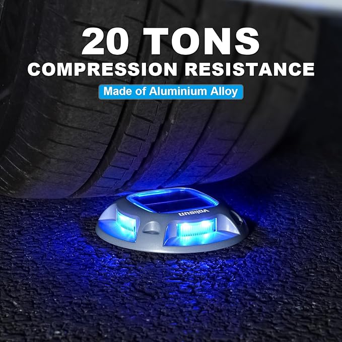 VOLISUN Solar Dock Marine Lights 12 Pack,2 Colors in 1,Outdoor IP67 LED Solar Powered Waterproof Driveway Marker Deck Lights for Warning Step Sidewalk Pathway (White/Blue),Saltwater Resistant