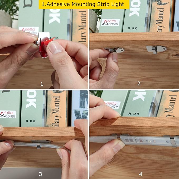Threetwofour 100 Pack Double Fix LED Tape Light Mounting Bracket Self Adhesive LED Strip Clips Use for Width 10-17mm/0.39-0.66in Height<5.0mm/0.19in Silicone Tube Outdoor LED Strip Light with Screws