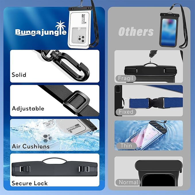 Waterproof Phone Pouch - 2 Pack IP68 Floating Waterproof Phone Case, Dry Bag Beach Cruise Essentials 2026 with Adjustable Lanyard for iPhone 17 16 15 Pro Max / Galaxy S24 S23 (Black and White)