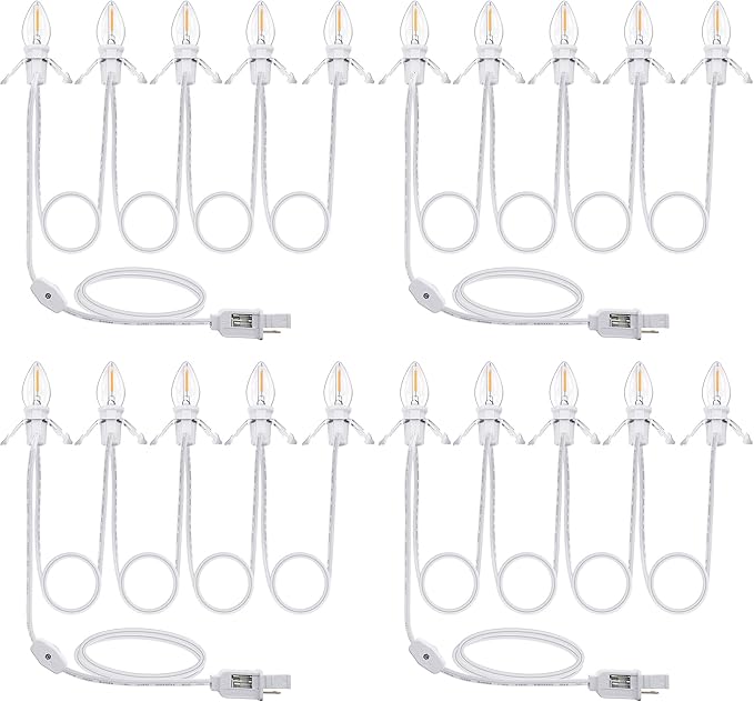 Meonum 4 Pcs Christmas Village Lights, 5 Base C7 String Bulbs Christmas Village Light Cord with ON/Off Switch Spare Fuse, Blow Mold Light Kit for Xmas Mini House