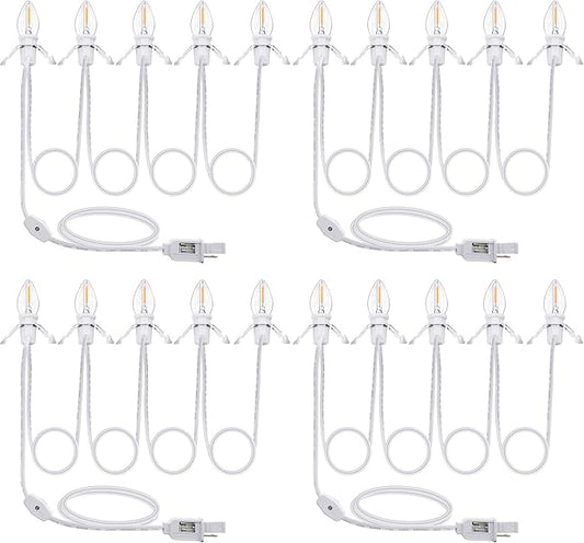 Meonum 4 Pcs Christmas Village Lights, 5 Base C7 String Bulbs Christmas Village Light Cord with ON/Off Switch Spare Fuse, Blow Mold Light Kit for Xmas Mini House