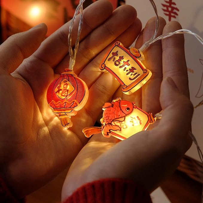 LOLStar Chinese New Year Decorations 2026 Mini Indoor String Lights 9.8Ft 20 LED Fairy Lights 8 Modes Timer Battery Operated (Not Included) Chinese New Year Decors Window Lights for Mantel Bedroom