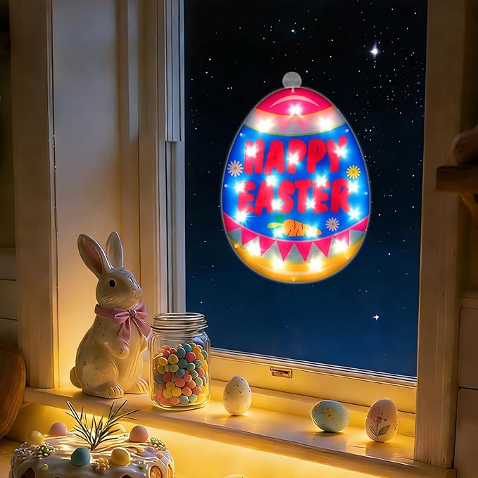 17" 20LED Lighted Easter Egg Decor, Cozy Warm Glow for Table, 120V Plug-in, UL Certified, Neat Gift Box Packed