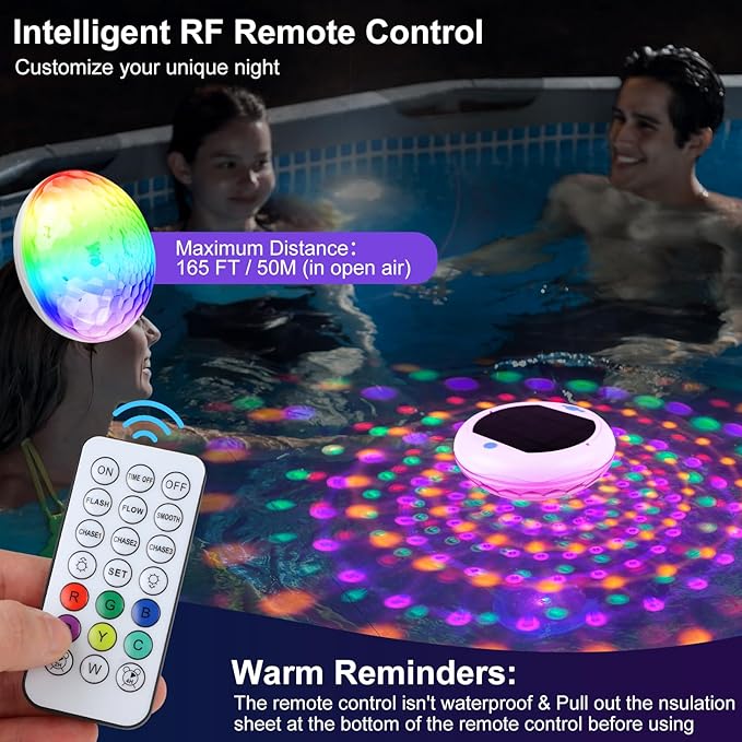 2-in-1 Solar and Rechargeable Floating Pool Lights: 6.7" Pool Lights That Float 6 Dynamic Modes with Remote IP68 Waterproof Hang RGB Upper and Lower Bathtub Light for Garden Pond 1 Pack