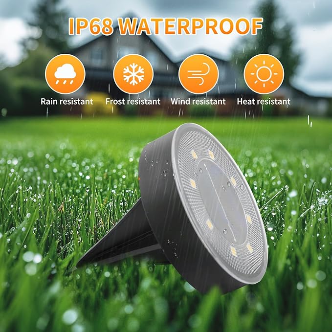 Ground Lights 8 Pack, IP68 Waterproof Solar Disc Lights for Outdoor, Flat Garden Light, In-Ground Light, Landscape Lighting for Pathway, Walkway, and Yard-8 Pcs (Blue)