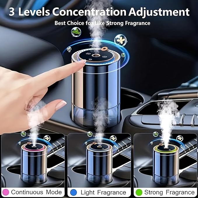 Waterless Essential Oil Diffuser for Home Aromatherapy Scent，Small Smart Car Diffuser Air Freshener,Auto Start & Stop Colorful Ambient Lighting Smart Spray 4 Settings Modes,Gifts for Men Women
