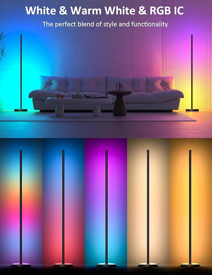 MIHEAL RGB Corner Floor Lamp, 57.5" Color Changing LED Corner Lamp with APP Control, Modern Standing Lamp with Music Sync and 16 Million DIY Colors, Heavy Base for Bedroom Living Room Gaming Room