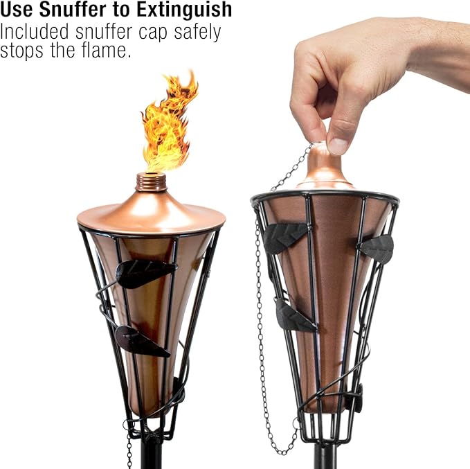 Matney Outdoor Metal Patio Torches – Use for Deck, Patio, Back Yard, Out Door parties, Wedding – Includes Fiberglass Wick and Snuffer Cap (60 Inch, 2 Pack)