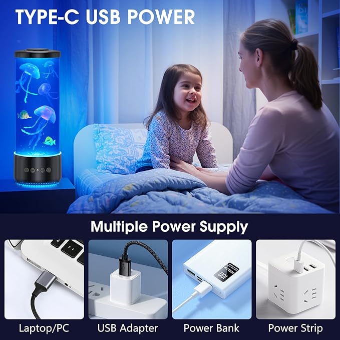 Jellyfish Lamp Bluetooth Speaker,12 White Noise Jelly Fish Table Night Light, 10 Color Changing 2 Lighting Modes,Mood Lamp for Home Office Sleep Relaxation, Gifts for Kids Children Adults,Home Decor