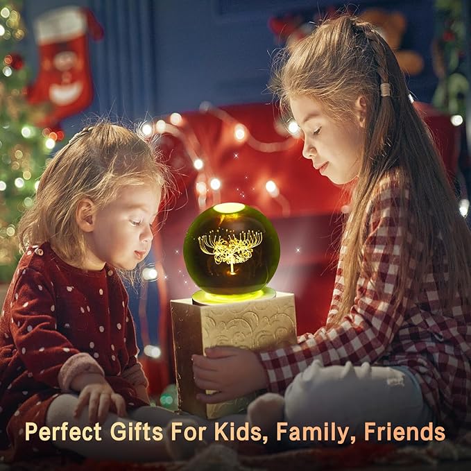 3D Flower Crystal Ball Lamp,3.15inch Multi-Color Changing Bedroom Decor Night Lights,Christmas Birthday Gifts for Boys, Girls